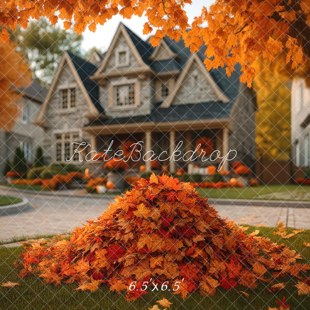 Kate Automne Tas Feuilles Maison Toile de fond conçue par Mini MakeBelieve - Kate Backdrop FR