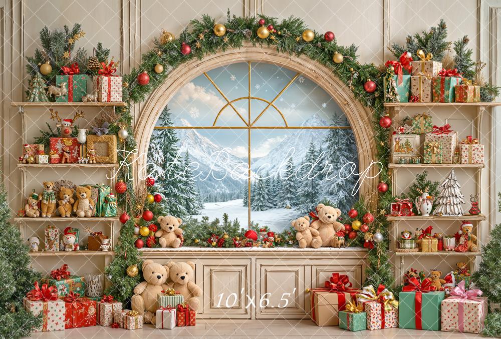 Kate Noël Fenêtre Cadeaux Ours en peluche Toile de fond en Laine conçue par Emetselch - Kate Backdrop FR