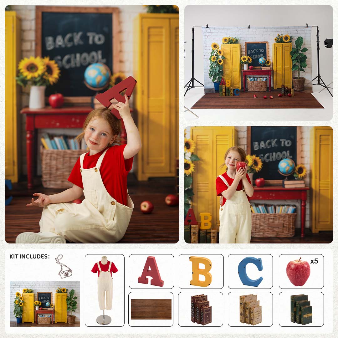 Kate Scolaire Tableau noir Tournesol ABC Kit Photo - Kate Backdrop FR
