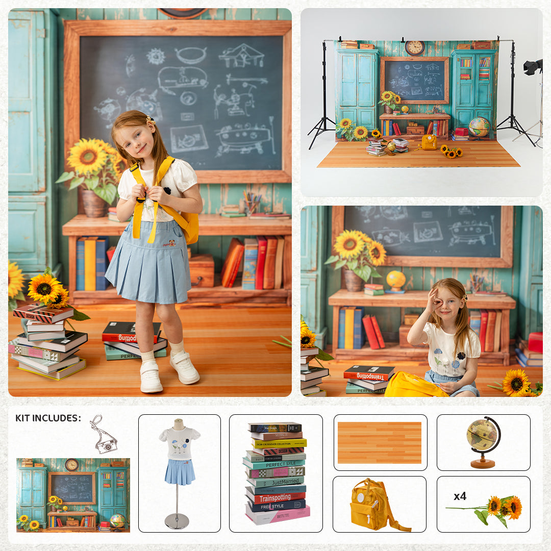Kate Scolaire Tableau noir Livres Tournesol Kit Photo - Kate Backdrop FR