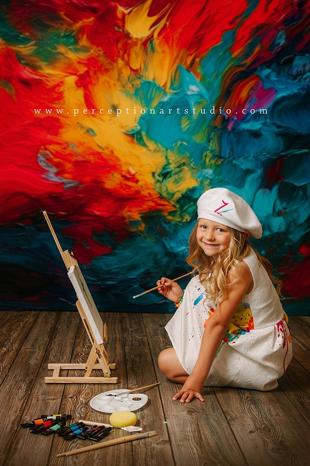 Kate Abstrait Peinture arc-en-ciel Toile de fond conçue par Mandy Ringe - Kate Backdrop FR