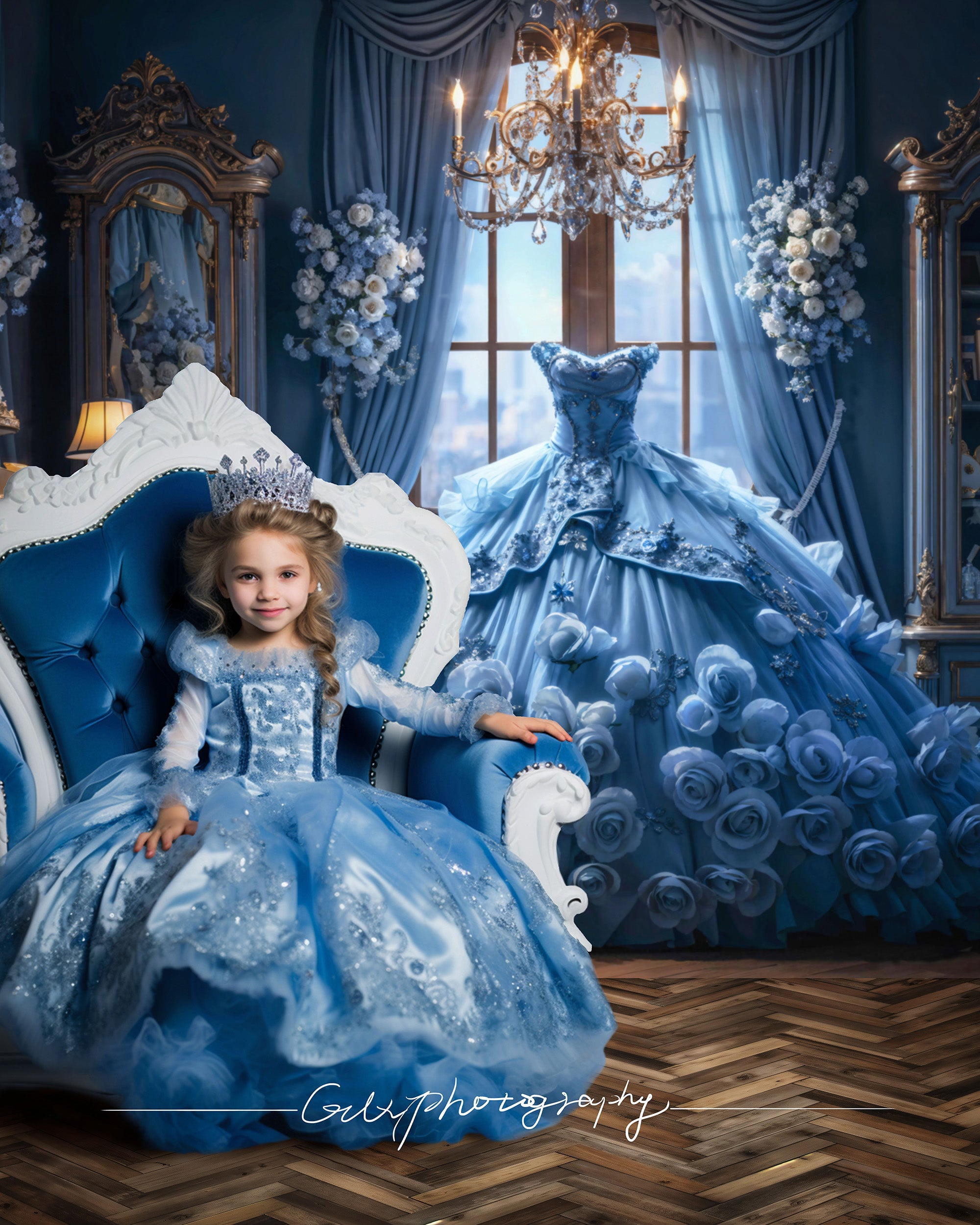 Kate Bleu Princesse Robe Chambre Toile de fond conçu par Emetselch - Kate Backdrop FR