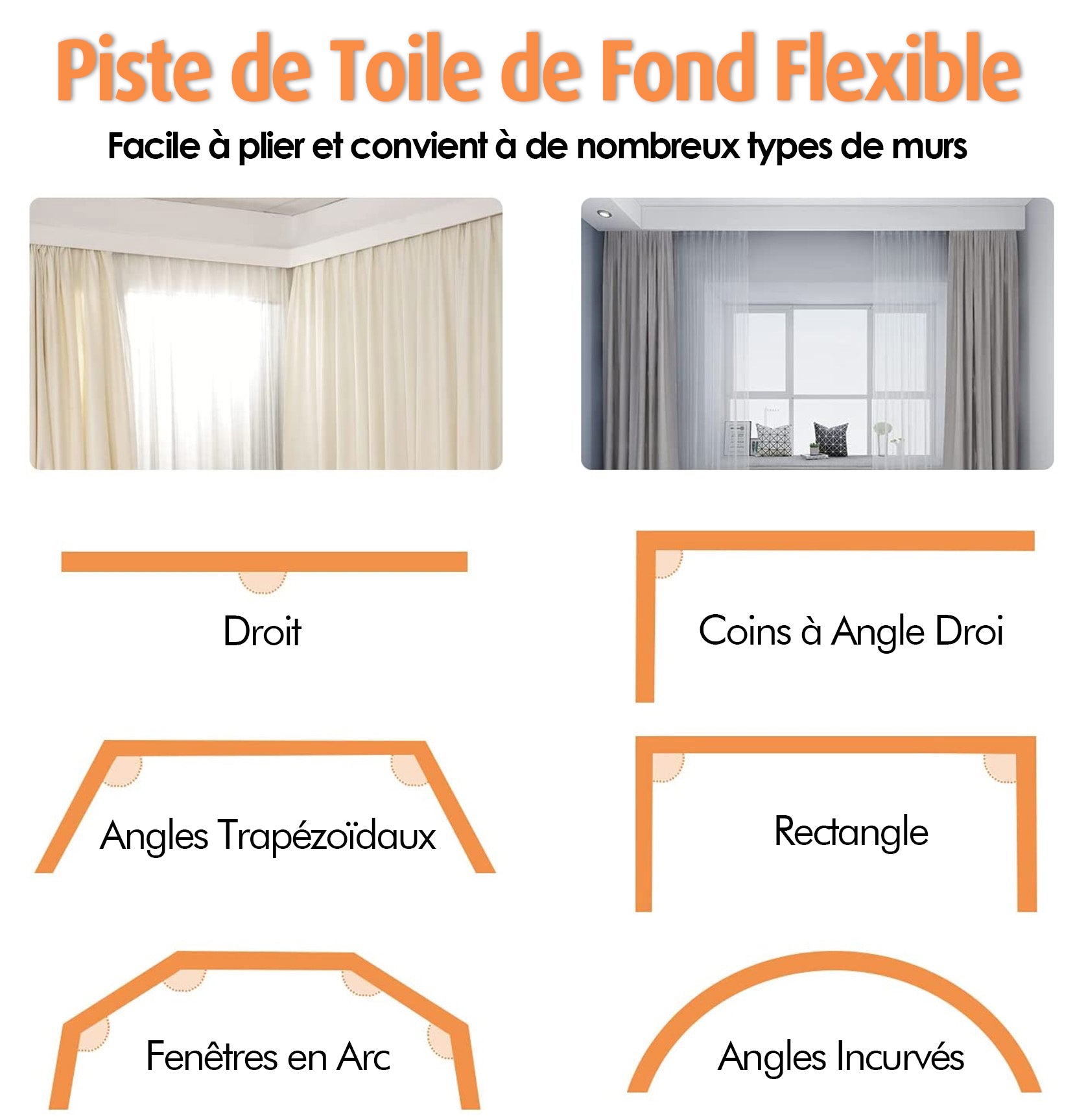 Kate Flexible Rideaux Décors Piste pliable Plafond Mur Support de Toile de fond - Kate Backdrop FR