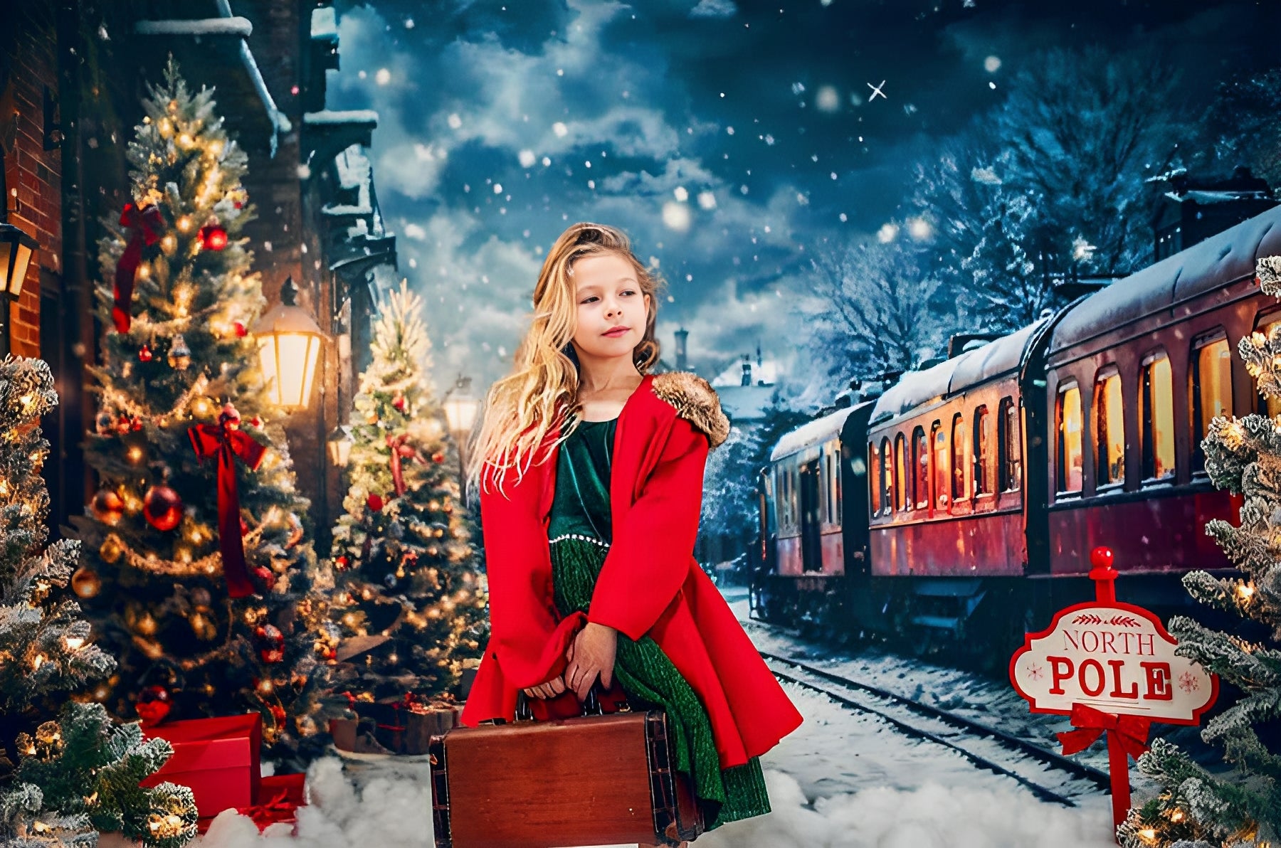 Kate Hiver Noël Arbre Train Toile de fond conçue par Emetselch - Kate Backdrop FR