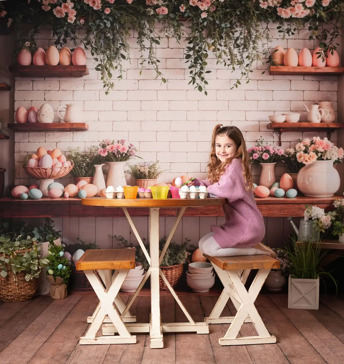 Kate Pâques Œufs Fleurs Cuisine Toile de fond conçue par Emetselch - Kate Backdrop FR