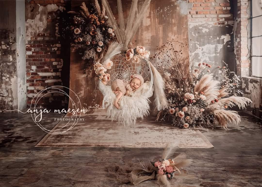 Kate Bohème Fleur séchée Vieux Brique Roseau Toile de fond conçue par Emetselch - Kate Backdrop FR