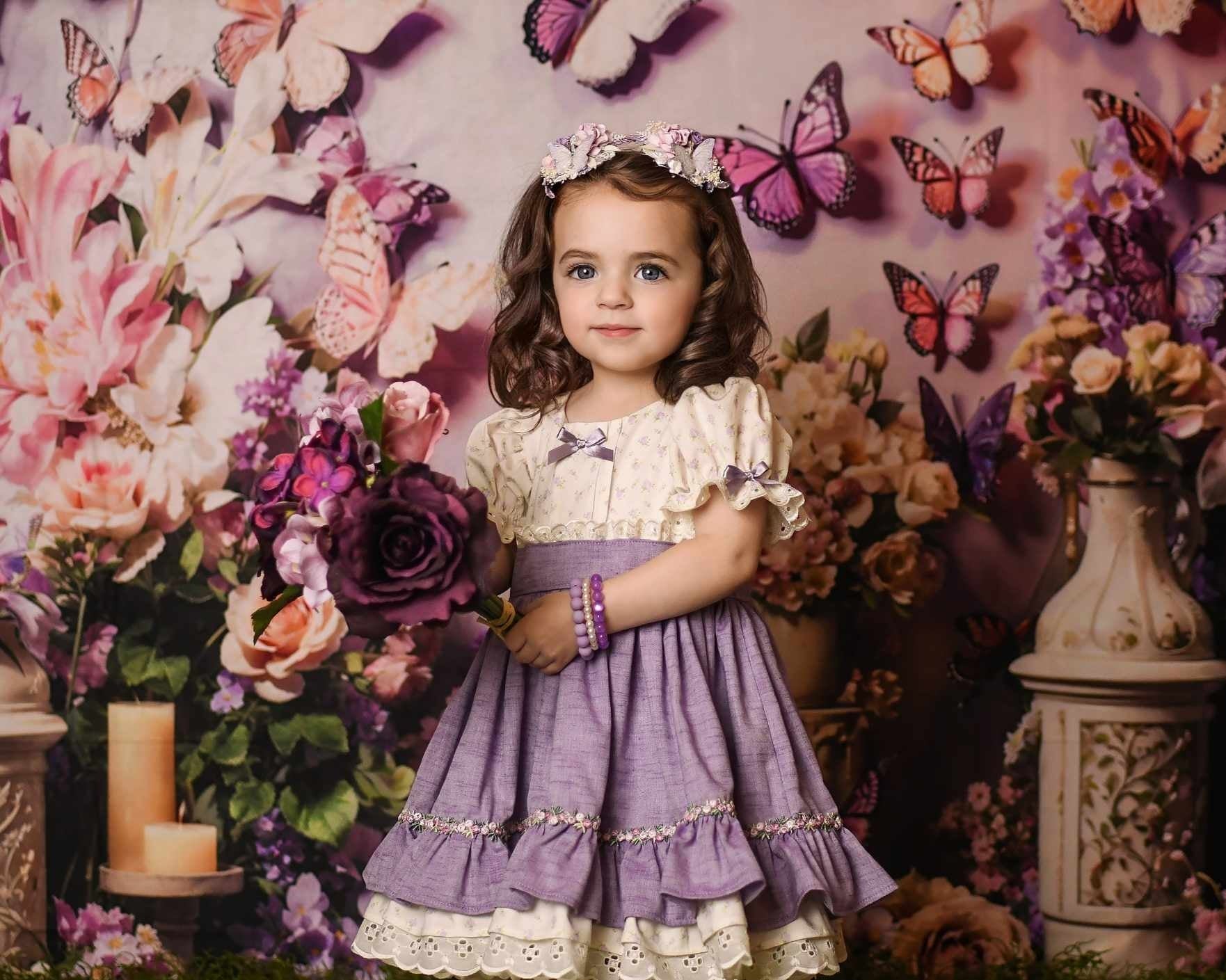 Kate Printemps Rose et Violet Fleurs Papillon Toile de fond conçue par Emetselch - Kate Backdrop FR