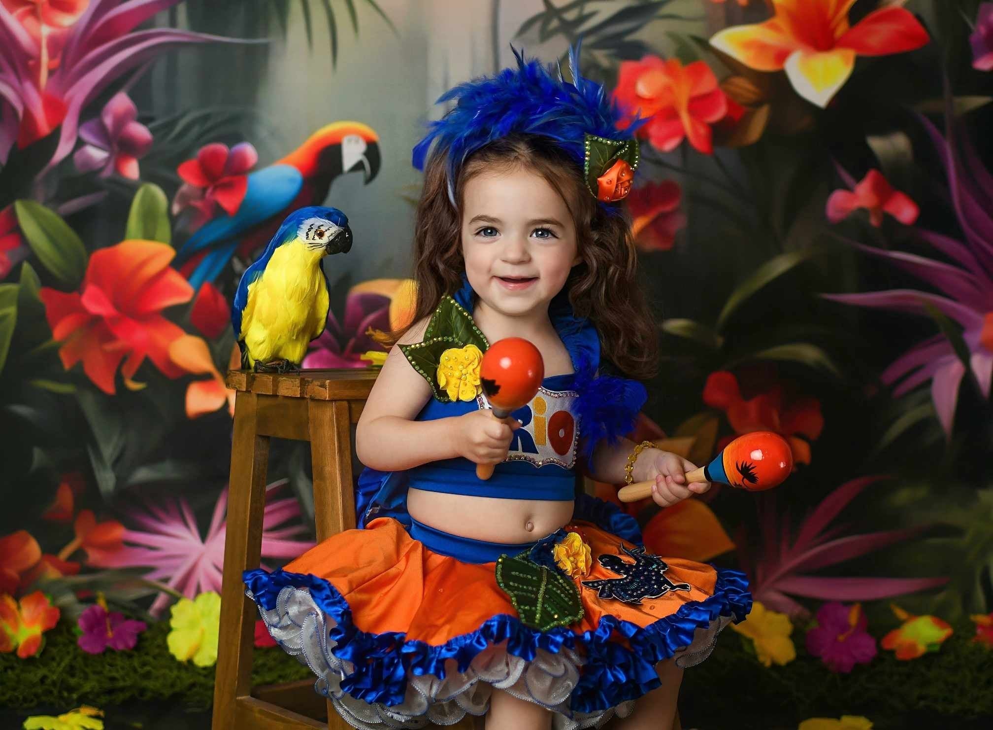 Kate Jungle tropicale Perroquet Fleurs Toile de fond Conçu par Happy Squirrel Design - Kate Backdrop FR