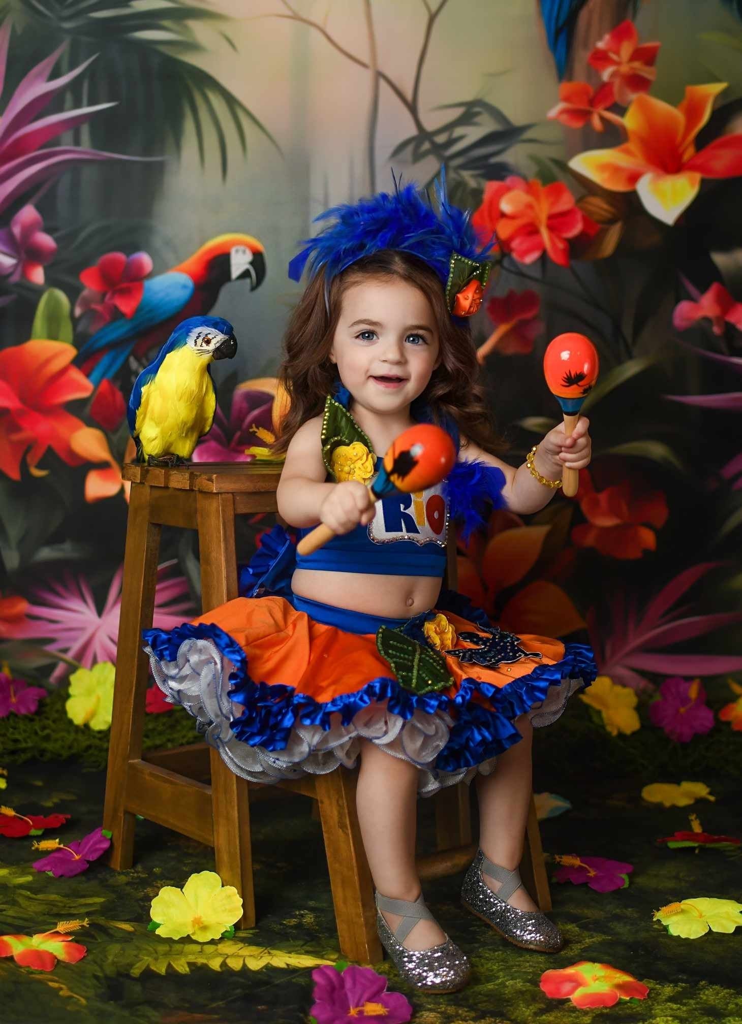 Kate Jungle tropicale Perroquet Fleurs Toile de fond Conçu par Happy Squirrel Design - Kate Backdrop FR