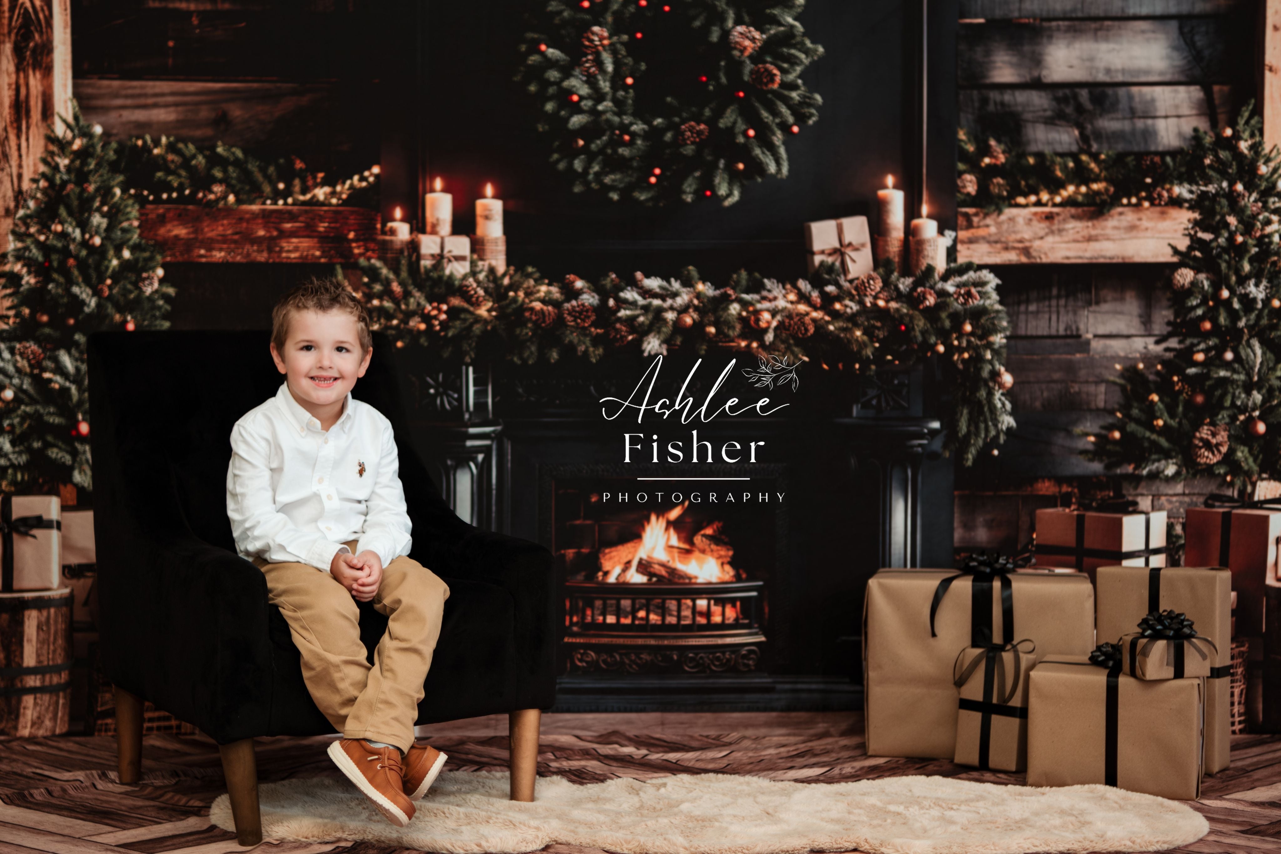 Kate Noël Moderne Cheminée Noir Mur en bois Toile de fond+Brun Bois à chevrons Texture Sol Toile de fond - Kate Backdrop FR