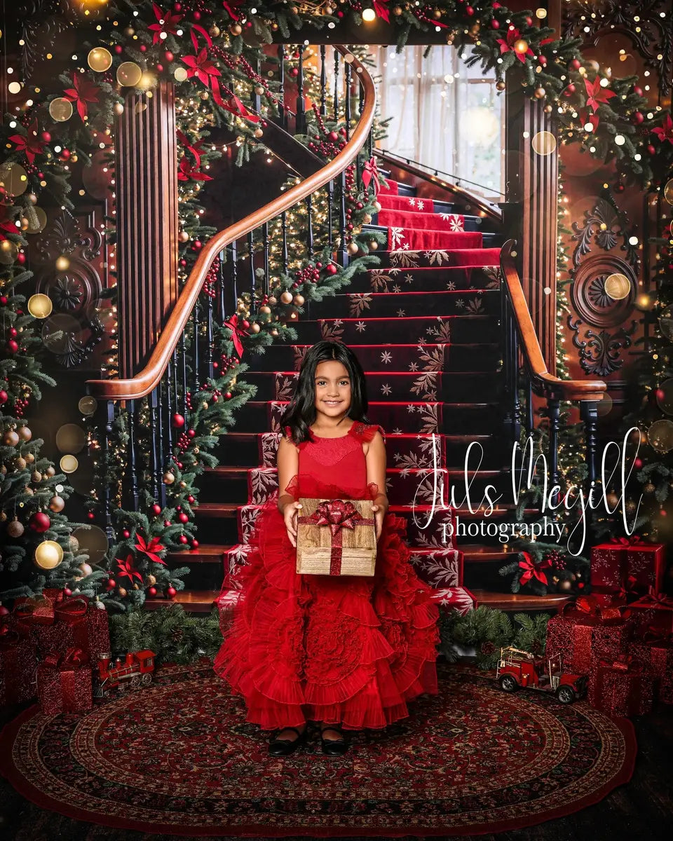 Kate Sapin de Noël Arche Escalier Vintage Toile de fond conçue par Emetselch - Kate Backdrop FR