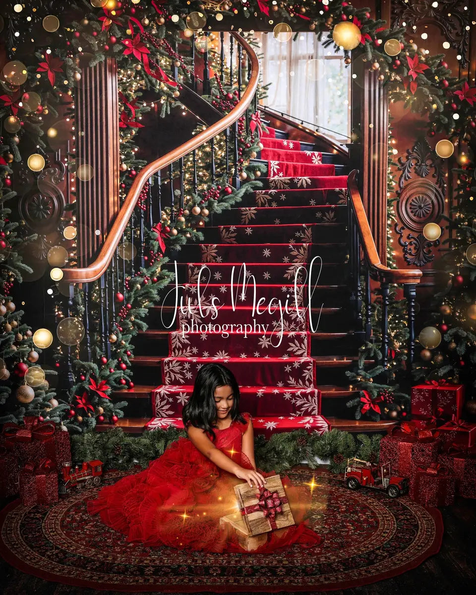 Kate Sapin de Noël Arche Escalier Vintage Toile de fond conçue par Emetselch - Kate Backdrop FR