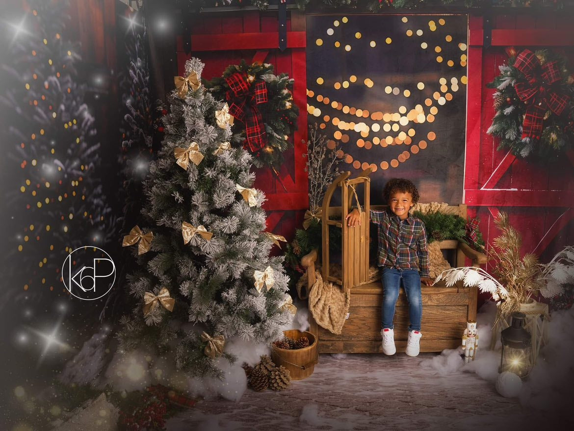 Offres Éclair #4 Kate Noël Nuit Rouge Porte de grange Neige Toile de fond conçue par Emetselch - Kate Backdrop FR