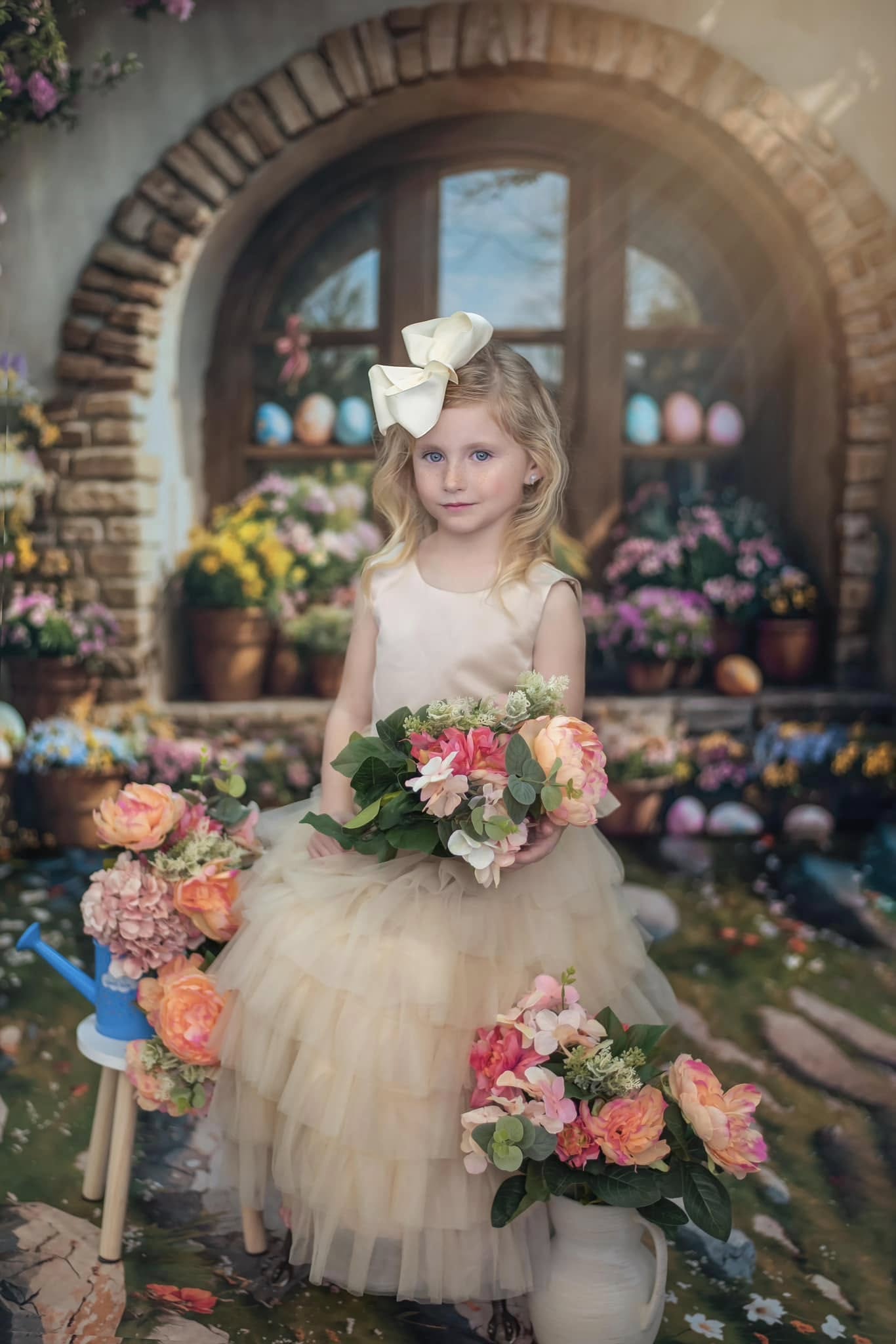 Kate Pâques Fenêtre cintrée Fleurs Oeufs Toile de fond conçue par Emetselch - Kate Backdrop FR