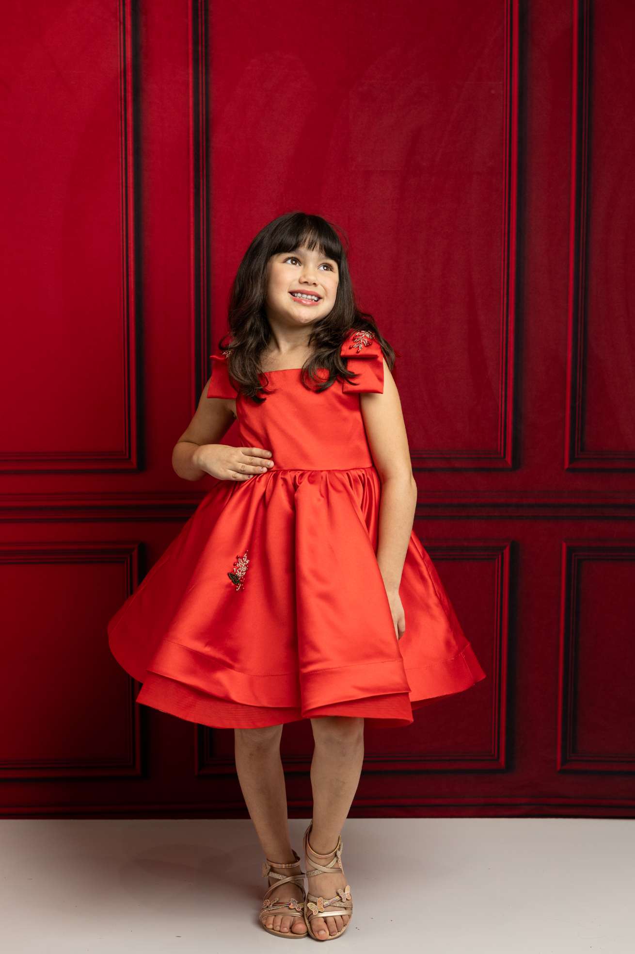Kate Noël Nœud Rouge Sans manches Robe Enfant Pour la Photographie - Kate Backdrop FR