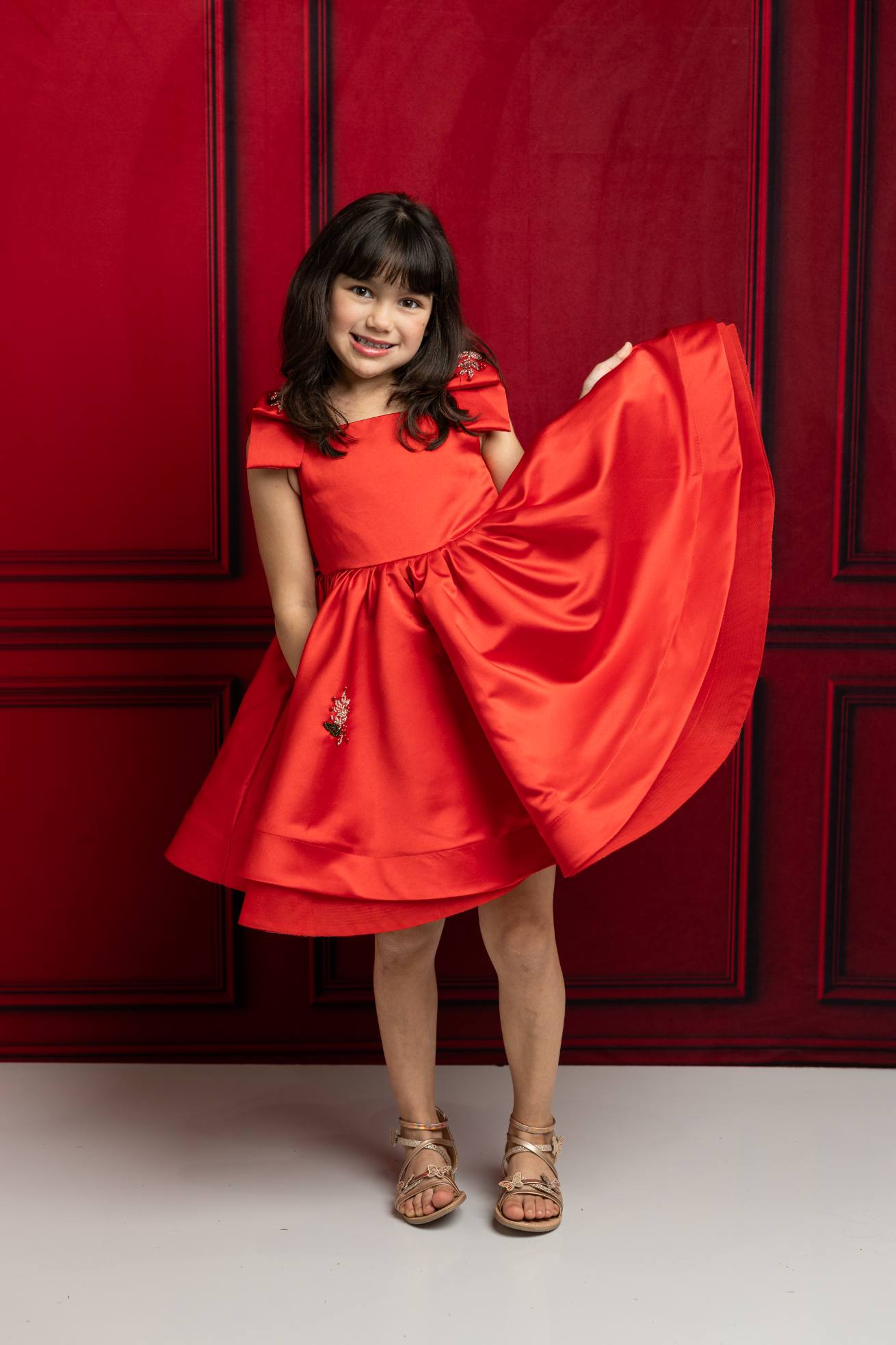 Kate Noël Nœud Rouge Sans manches Robe Enfant Pour la Photographie - Kate Backdrop FR