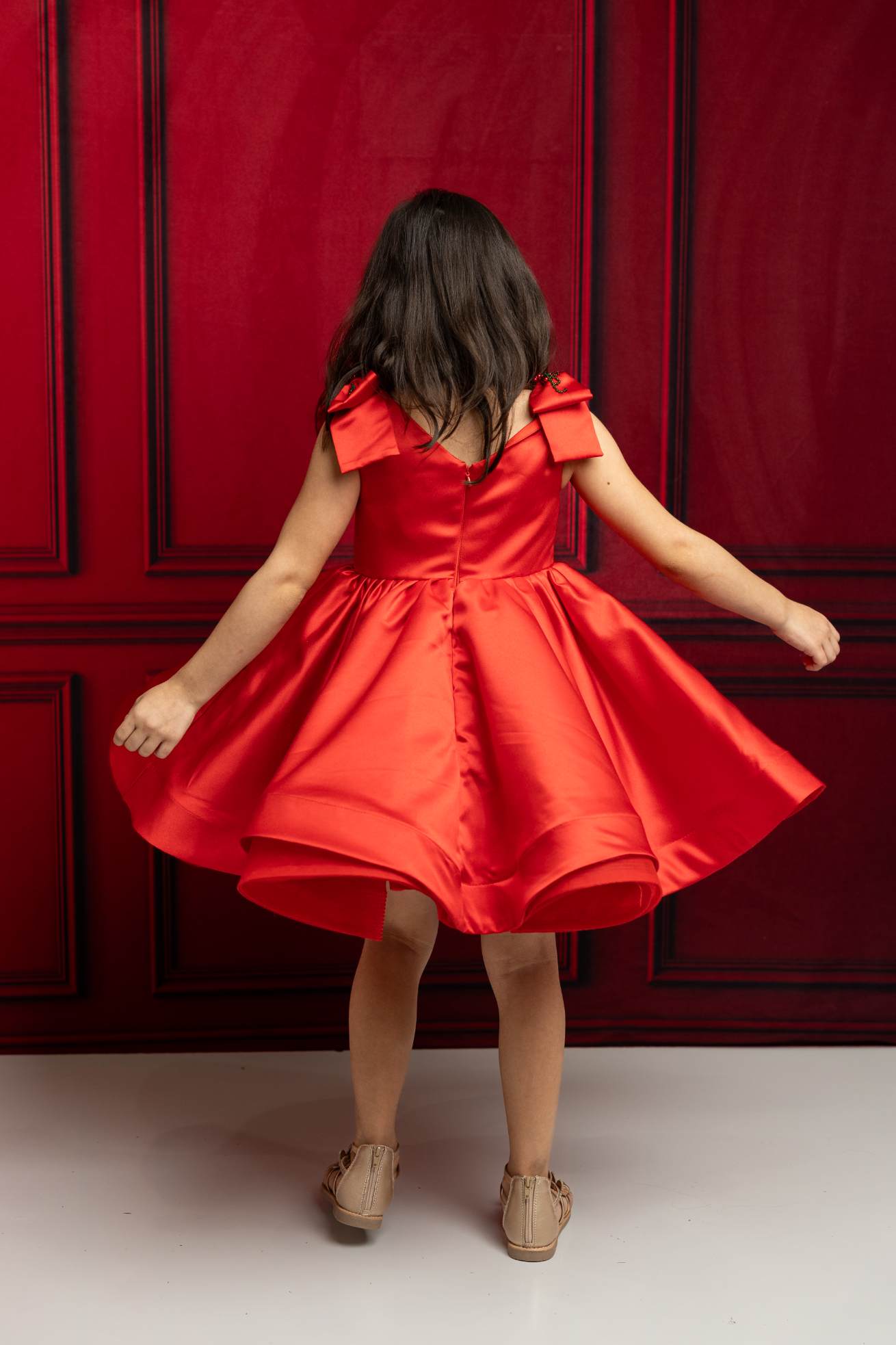 Kate Noël Nœud Rouge Sans manches Robe Enfant Pour la Photographie - Kate Backdrop FR