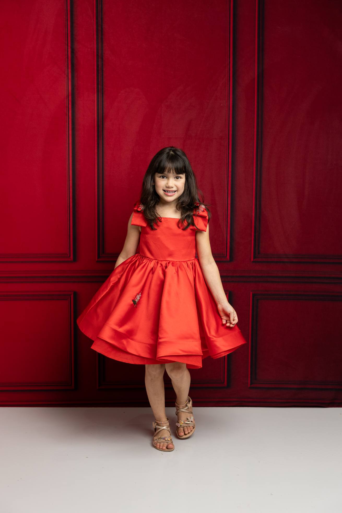 Kate Noël Nœud Rouge Sans manches Robe Enfant Pour la Photographie - Kate Backdrop FR