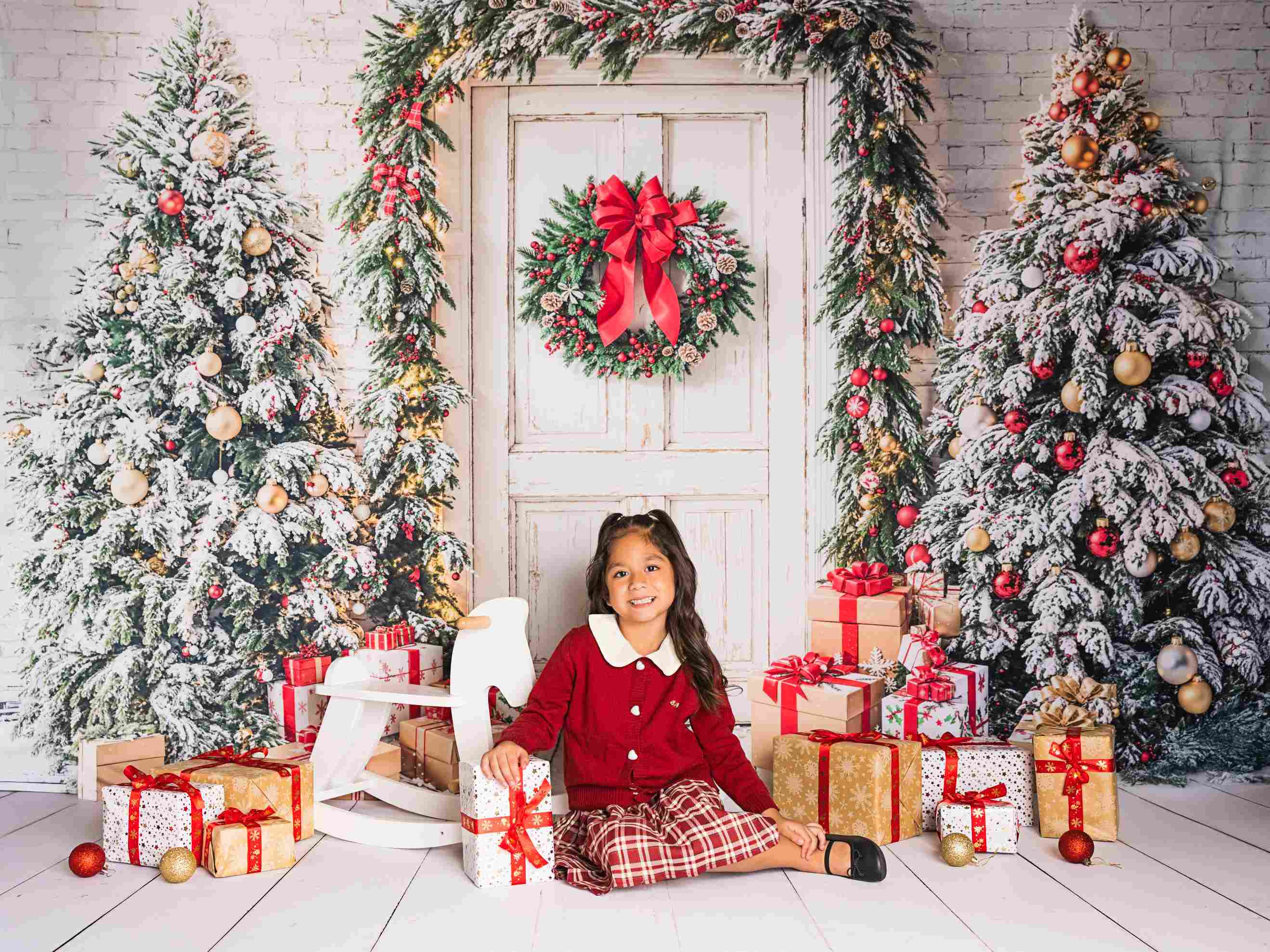 Kate Sapin de Noël Porte Neige Cadeaux Toile de fond conçue par Emetselch - Kate Backdrop FR