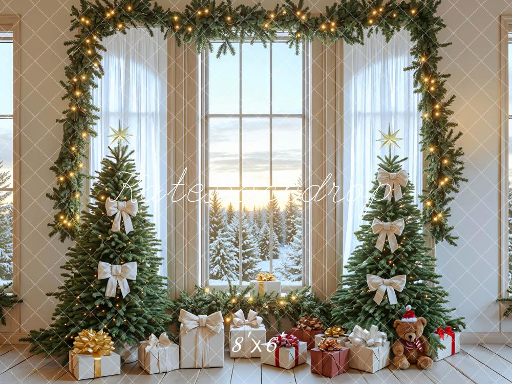 Kate Noël Fenêtre Arbres Cadeaux Blanc Toile de fond conçue par Mini MakeBelieve - Kate Backdrop FR