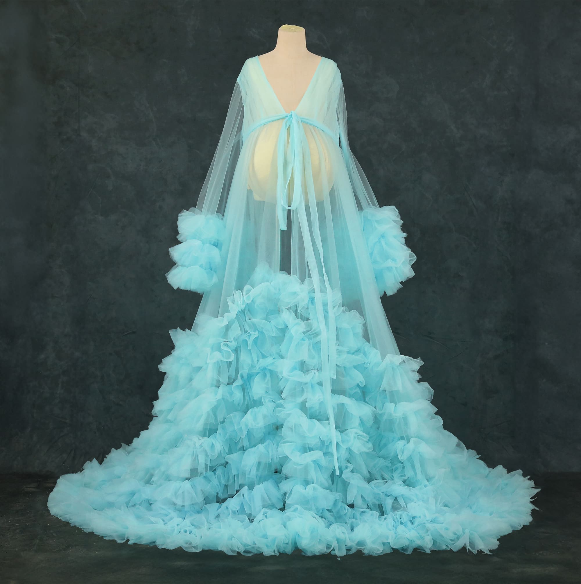 Kate Col en V Maille Manche mi-longue Longue Robe de Grossesse pour Séance Photo - Kate Backdrop FR