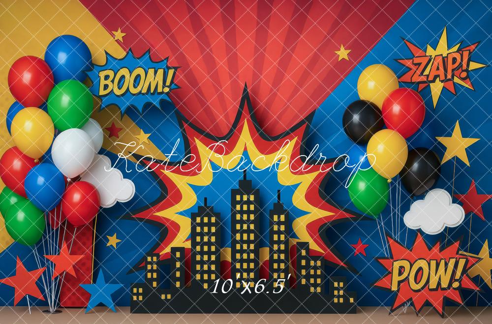 Kate Bande Dessinée Ville Ballons Étoiles Toile de fond conçue par Mini MakeBelieve