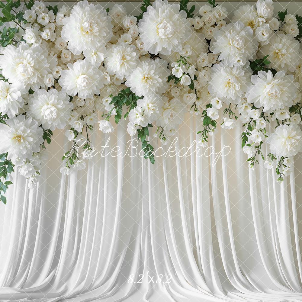 Kate Mariage Fleurs Blanc Rideau Toile de fond conçue par Mini MakeBelieve