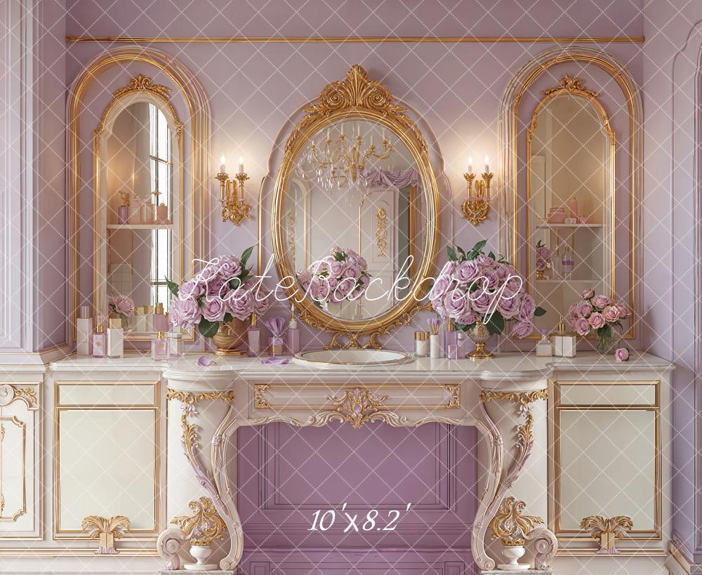 Kate Baroque Miroir Fleurs Violet Toile de fond en Polar conçue par Emetselch