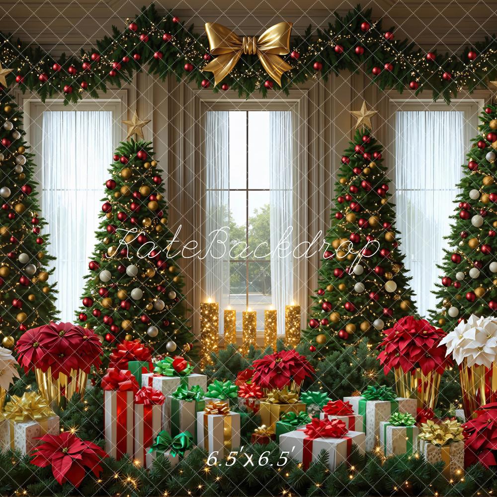 Kate Noël Sapins Cadeaux Fenêtre Toile de fond conçue par Mini MakeBelieve - Kate Backdrop FR