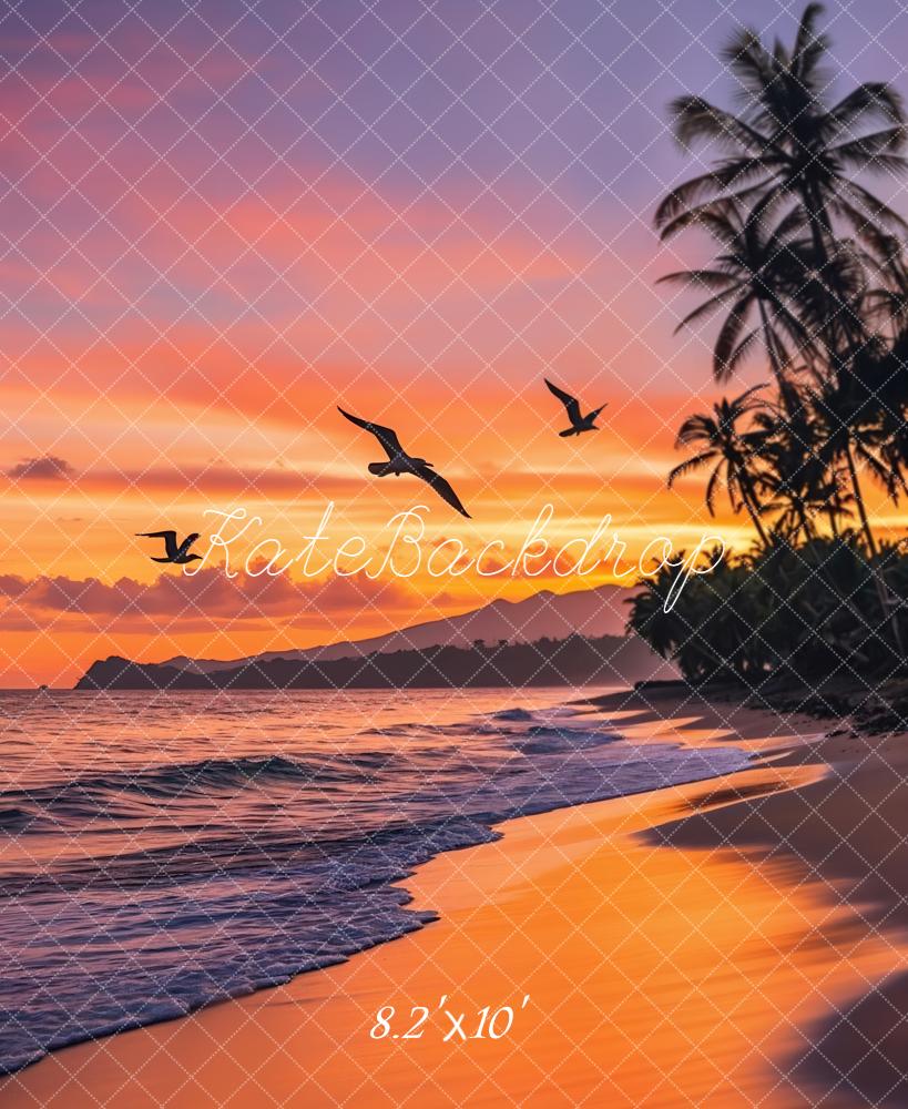 Kate Plage Coucher De Soleil Palmiers Toile de fond conçue par Emetselch - Kate Backdrop FR