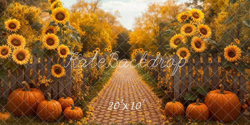 Kate Automne Tournesols Citrouilles Clôture Toile de fond conçue par Emetselch - Kate Backdrop FR