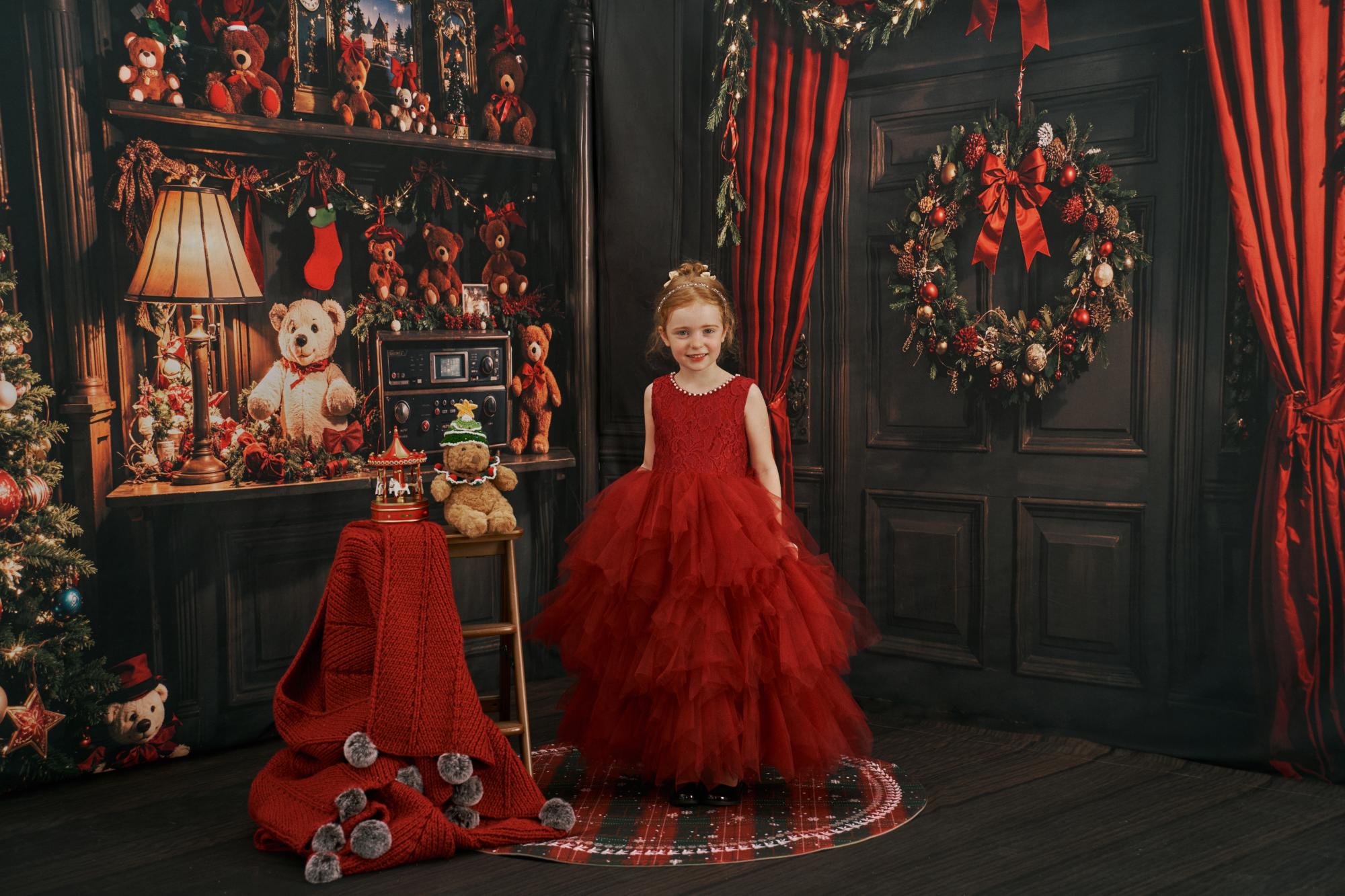 Kate Rouge Perle Col rond Bouffant Robe pour Enfants - Kate Backdrop FR