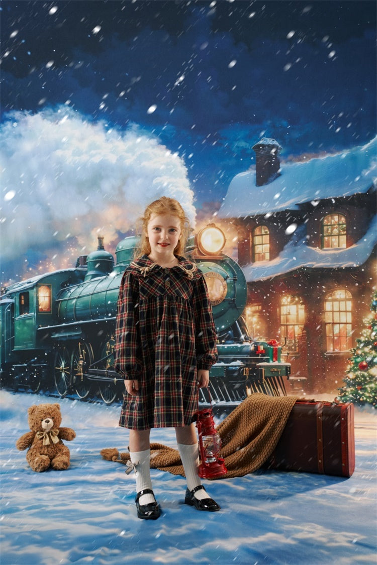Kate Sweep Mur-à-Sol Train Polaire Noël Neige Toile de fond conçue par Chain Photographie - Kate Backdrop FR