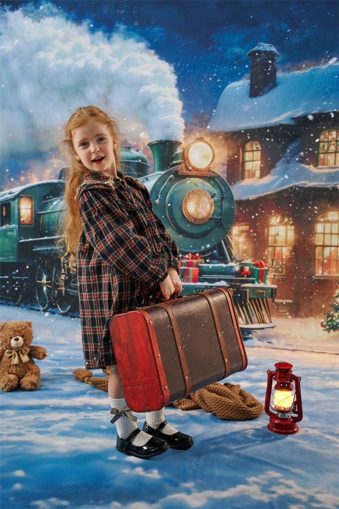 Kate Sweep Mur-à-Sol Train Polaire Noël Neige Toile de fond conçue par Chain Photographie - Kate Backdrop FR