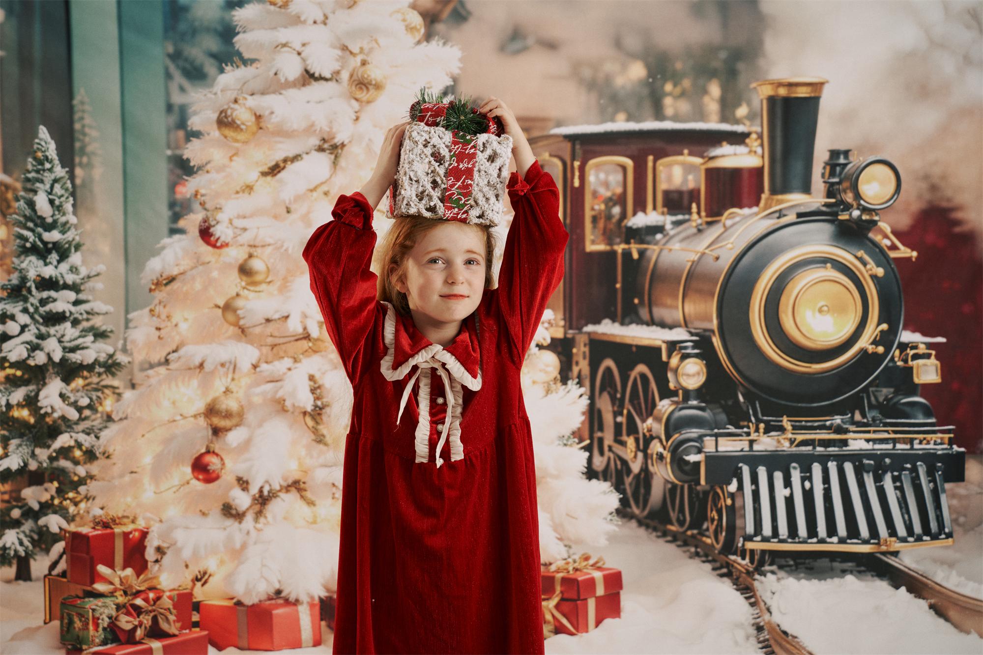Kate Sapin de Noël Train Polaire Neige Toile de fond conçue par Emetselch