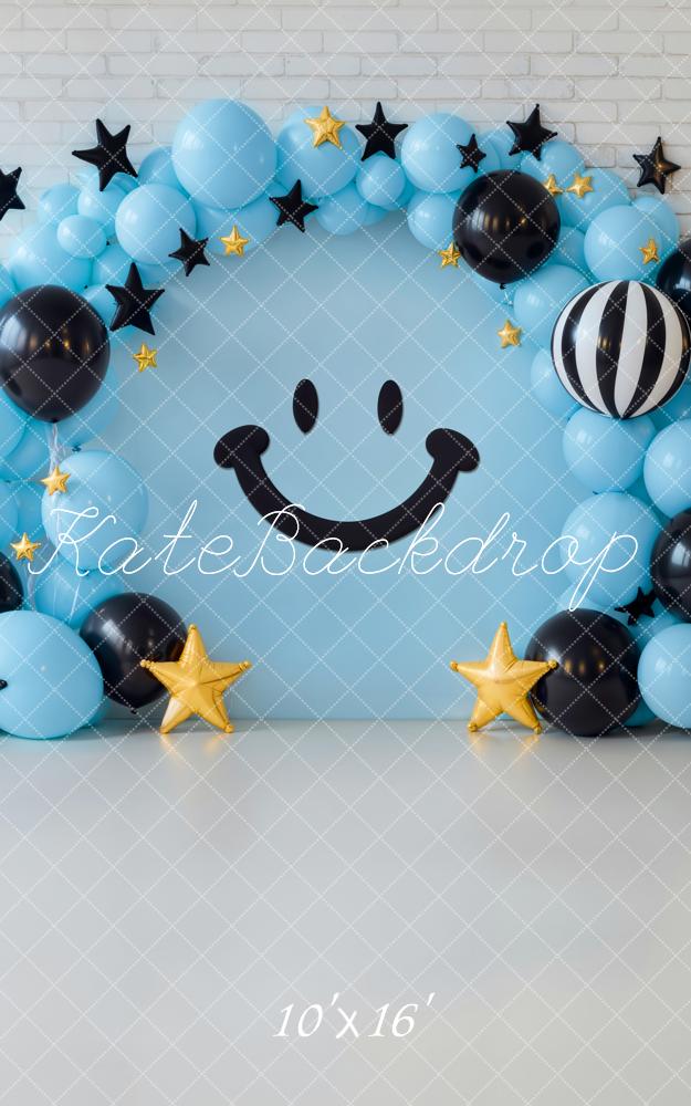 Kate Anniversaire Ballons Sourire Étoiles Toile de fond conçue par Emetselch - Kate Backdrop FR