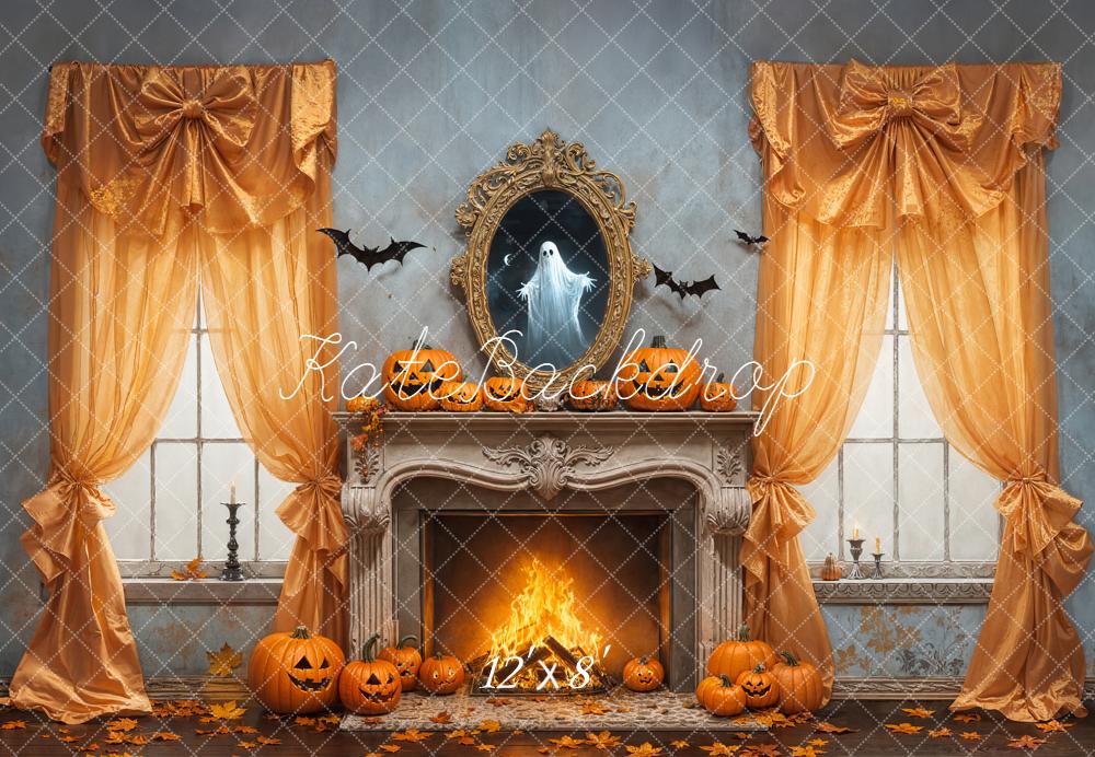 Kate Halloween Cheminée Citrouilles Fantôme Toile de fond conçue par Emetselch - Kate Backdrop FR