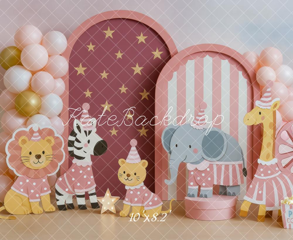 Kate Cirque Animaux Étoiles Ballons Toile de fond conçue par Mini MakeBelieve - Kate Backdrop FR
