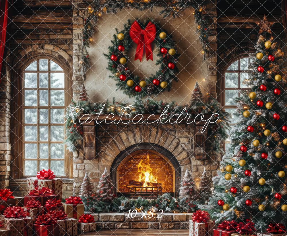 Kate Sapin de Noël Cheminée Classique Toile de fond conçue par Mini MakeBelieve - Kate Backdrop FR
