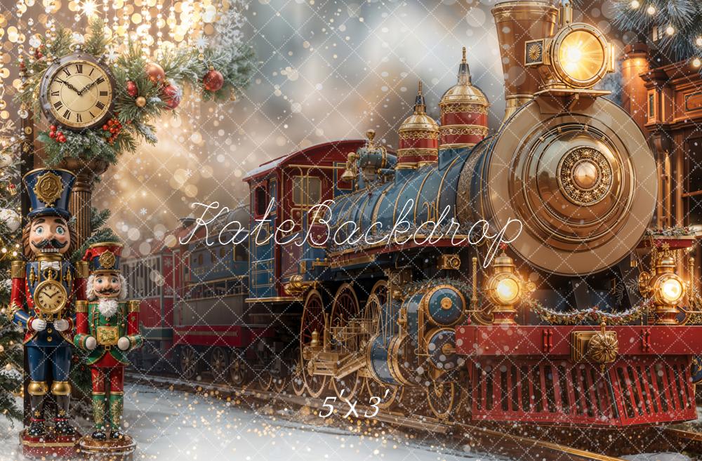 Kate Train Polaire Noël Casse-Noisette Horloge Toile de fond conçue par Emetselch - Kate Backdrop FR