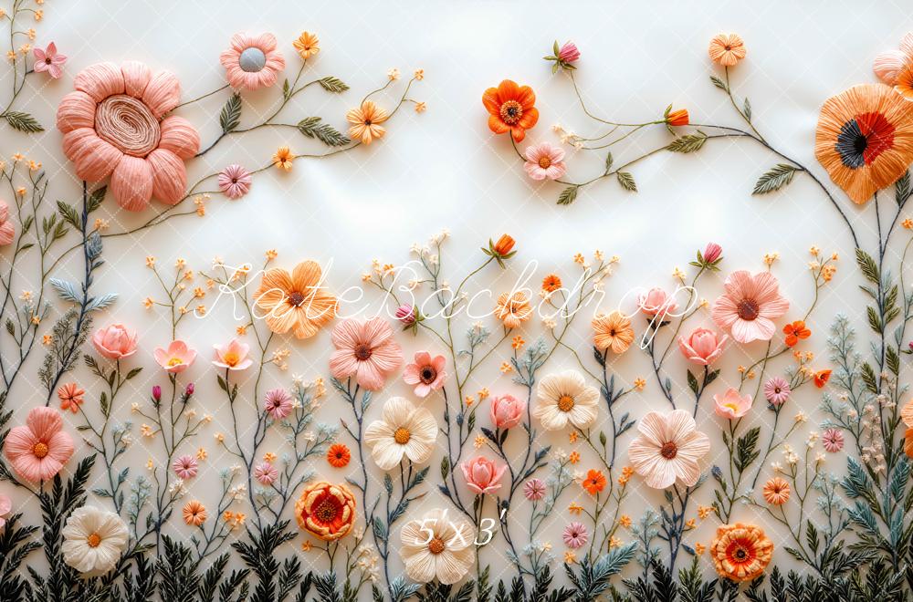 Kate Floral Broderie Fleurs Pastel Toile de fond conçue par Mini MakeBelieve
