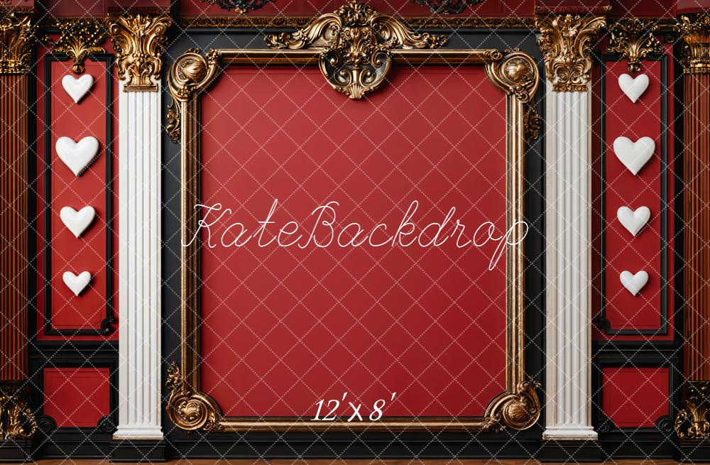 Kate Baroque Mur Rouge Cadre Cœurs Toile de fond en Laine conçue par Emetselch
