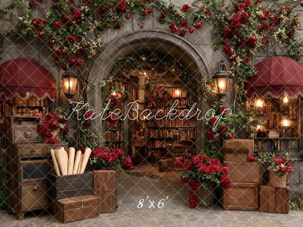 Kate Bibliothèque Livres Roses Vintage Toile de fond conçue par Ashley Paul