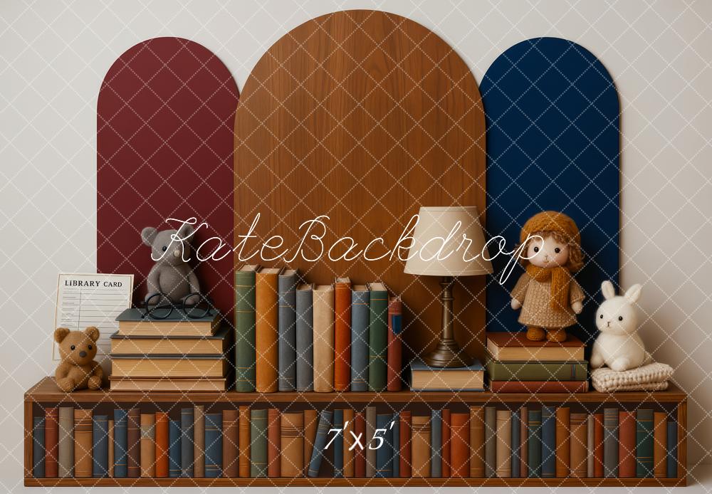 Kate Bibliothèque Jouets Peluches Livres Toile de fond conçue par Patty Roberts - Kate Backdrop FR
