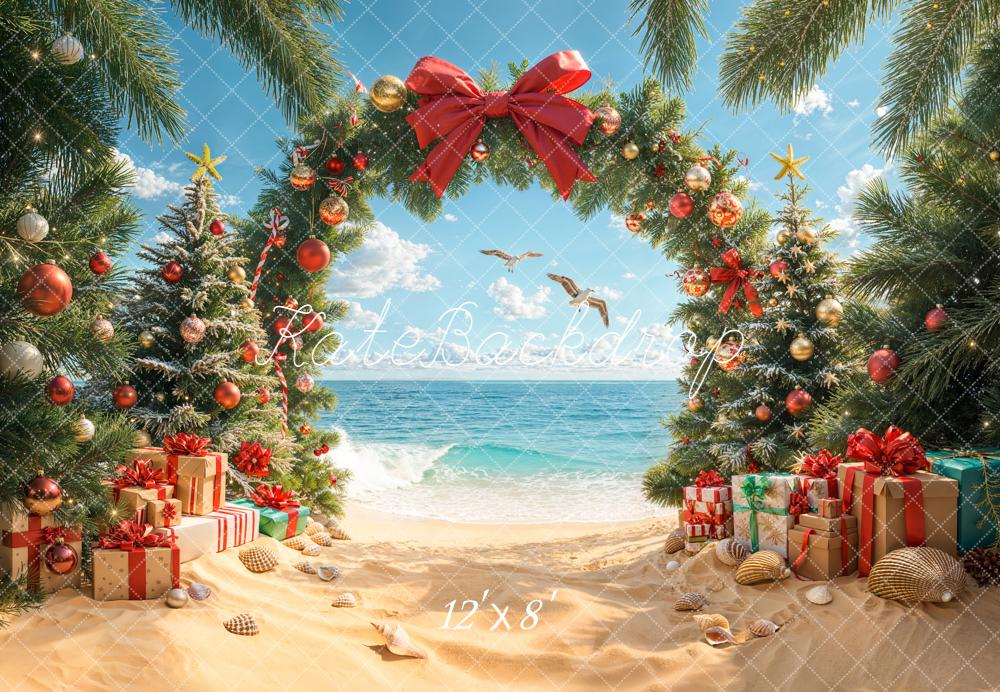 Kate Noël Plage Sapins Cadeaux Toile de fond en Laine conçue par Emetselch