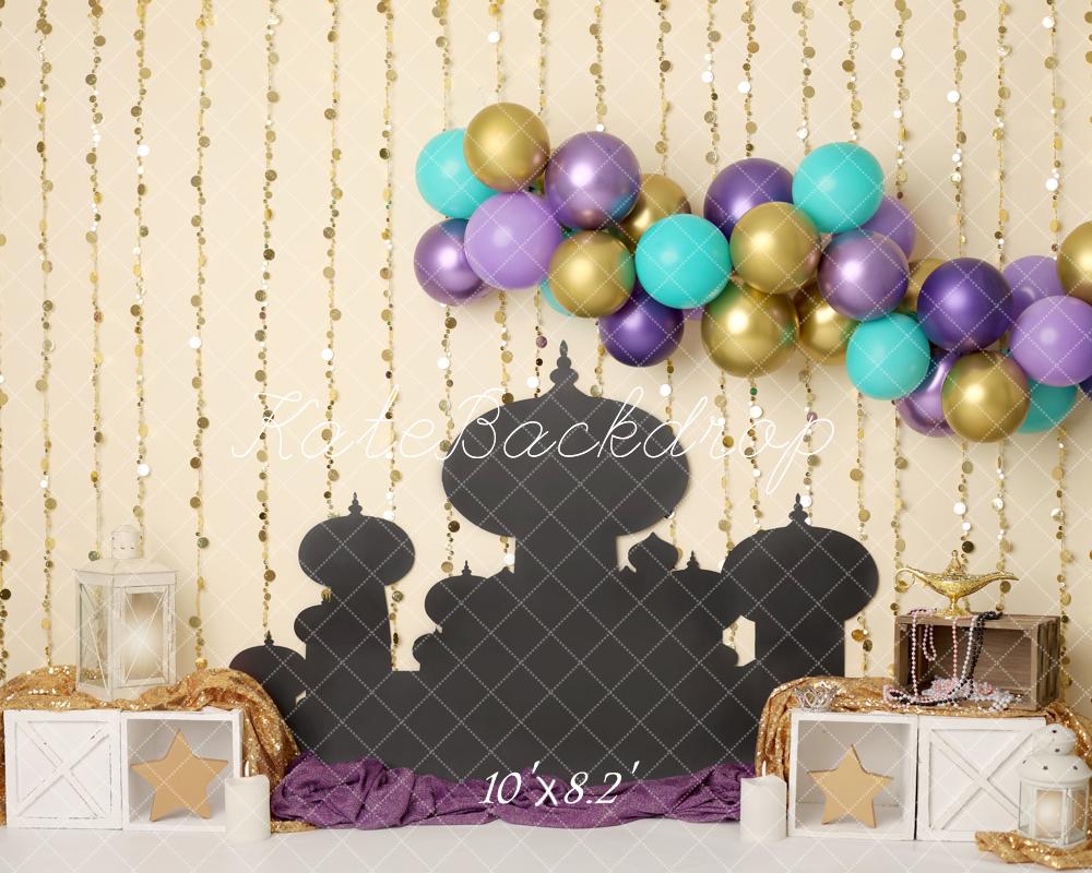 Kate Anniversaire Palais Oriental Ballons Toile de fond conçue par Melissa King - Kate Backdrop FR