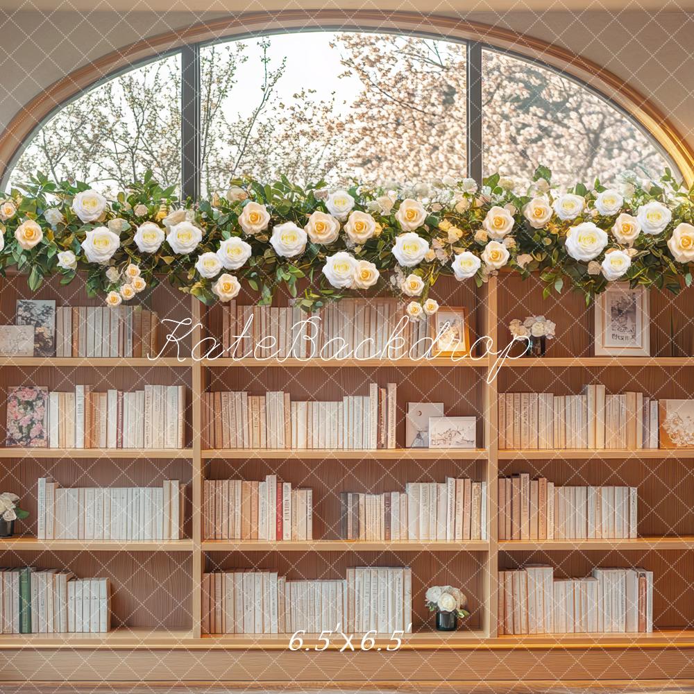 Kate Bibliothèque Fenêtre Fleurs Printemps Toile de fond conçue par Mini MakeBelieve - Kate Backdrop FR