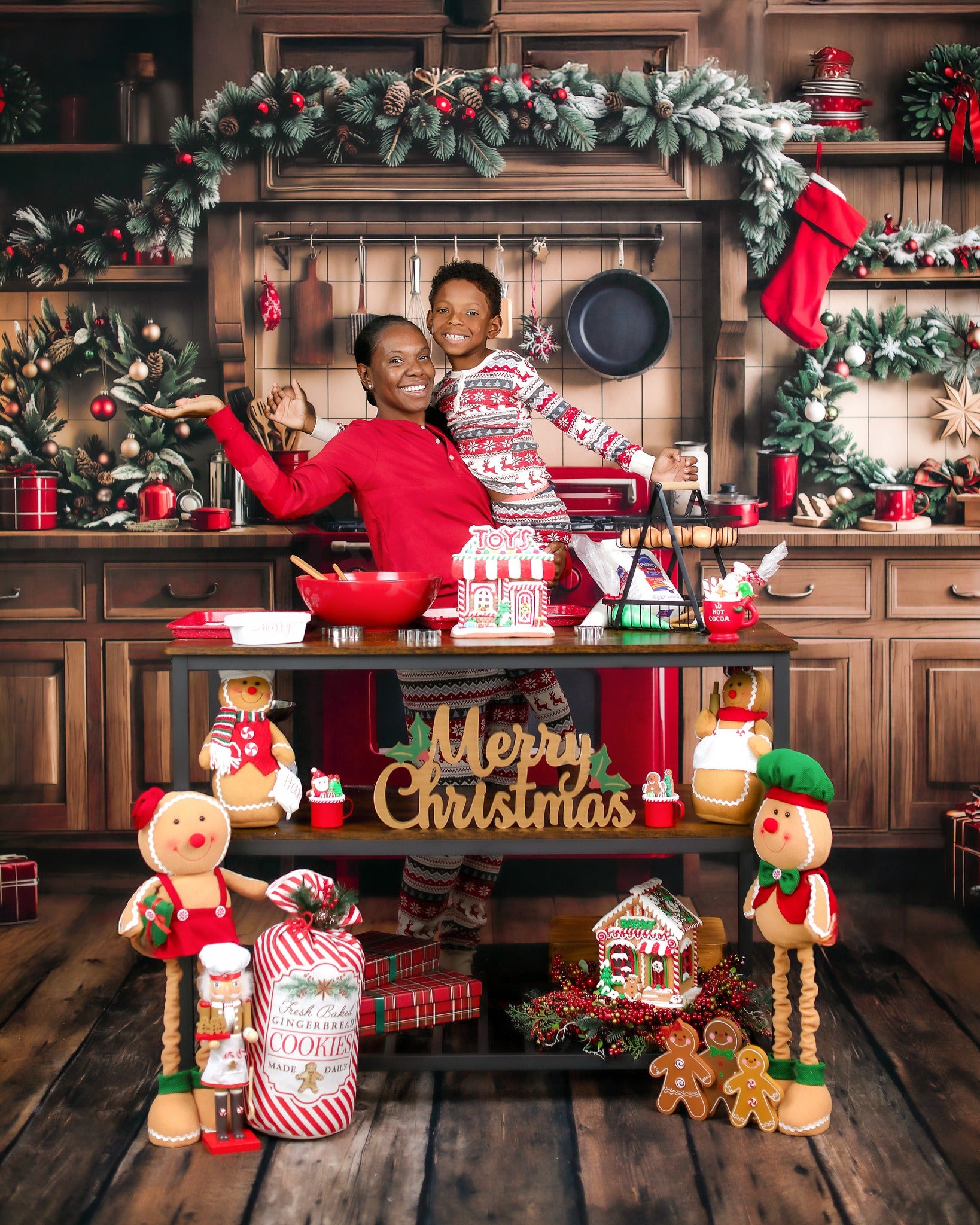 Kate Noël Cuisine Armoire en Bois Ornements Toile de fond conçue par Emetselch - Kate Backdrop FR