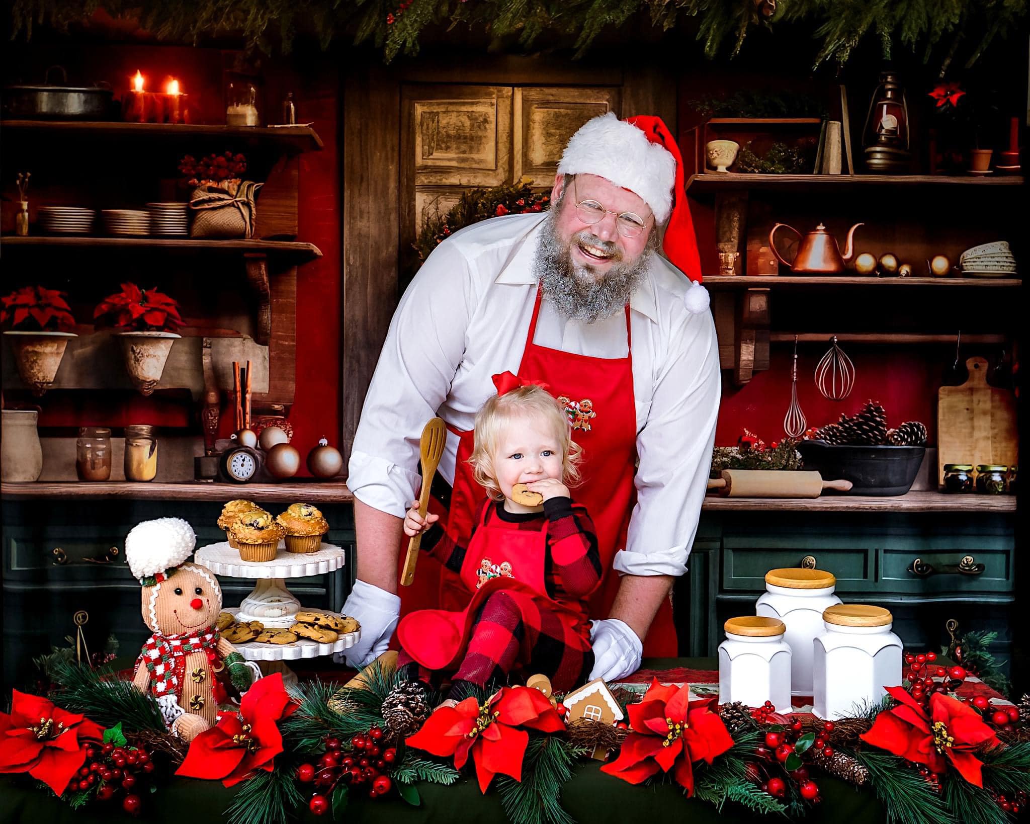 Kate Rouge Vert Noël Cuisine Toile de fond conçue par Mandy Ringe - Kate Backdrop FR