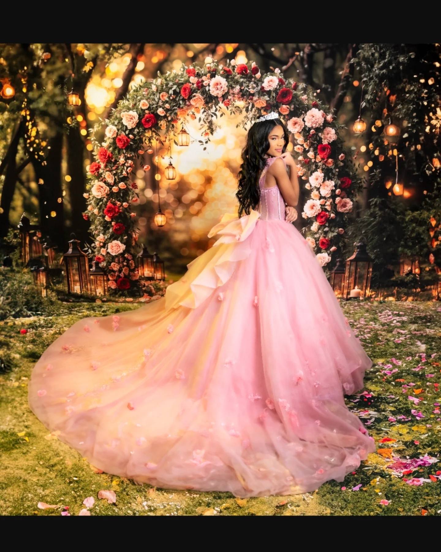 Kate Saint Valentin Arche de Fleurs Mariage Toile de fond+Fleurs Allée Herbe Sol Toile de fond - Kate Backdrop FR